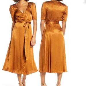 Fame and Partners orange midi wrap dress in size 0. Brand new! Tags intact